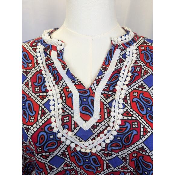 Talbots Paisley Tunic Top Womens Small 3/4 Sleeve Patriotic Red White Blue Shirt - Picture 2 of 11